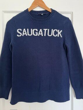 Duffield Lane Heirloom Cotton "Saugatuck" Sweater in Navy and White| Size XS
